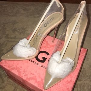 Nude/Clear Pointed Toe Stiletto Heels